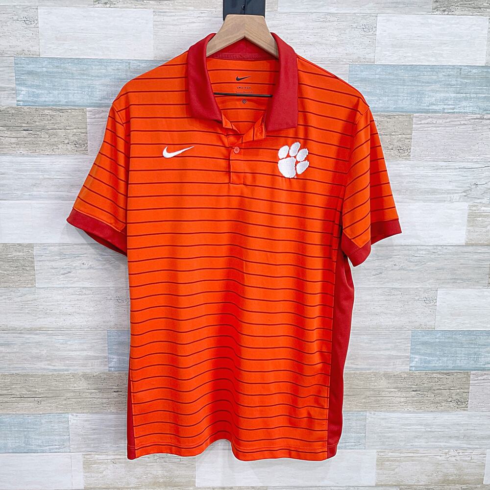 Clemson University Tigers Nike Dri Fit Performance Polo Shirt Orange Mens Large